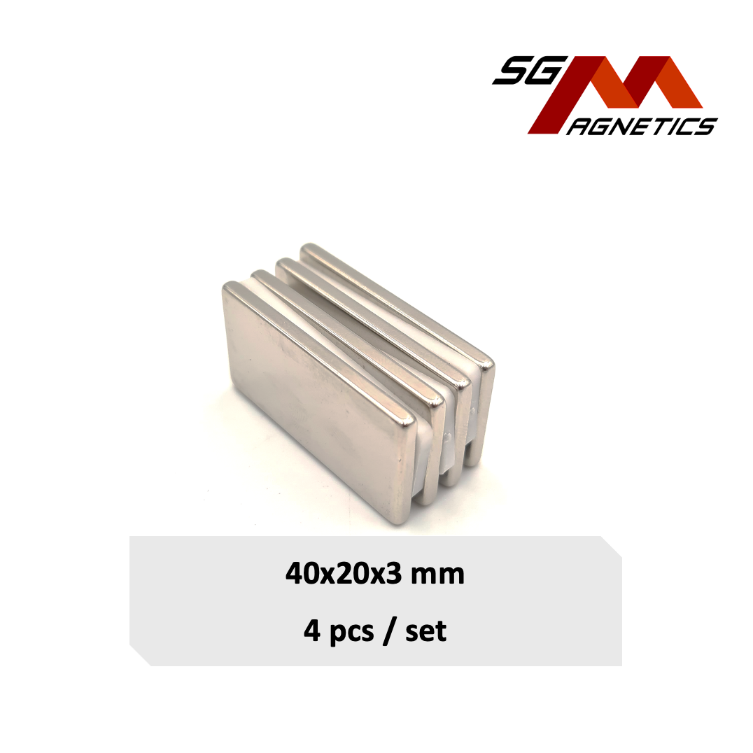 40x20x3mm N35 - Neodymium Block Magnets - 4pcs