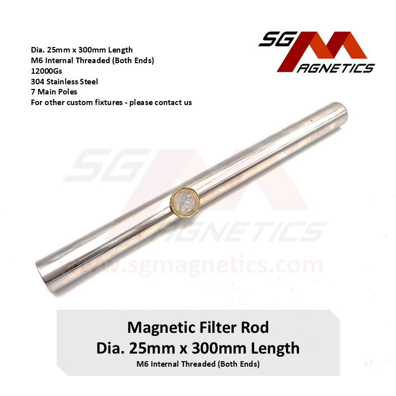 (Old Model) 300mm Magnetic Filter Rod 12000GS - 25mm 1" Stainless Steel Magnet