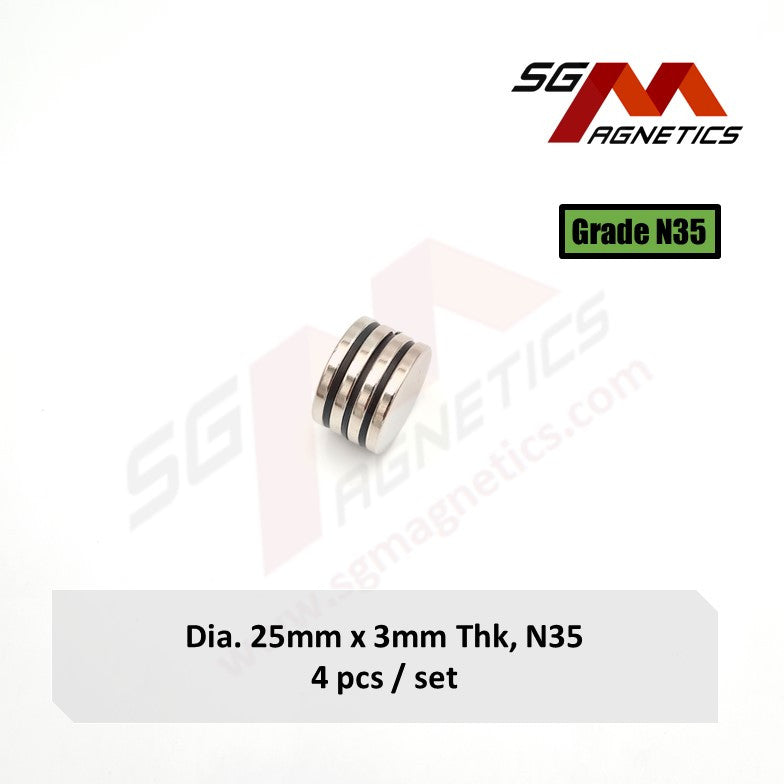 25x3mm N35 - Neodymium Disc Magnets - 4pcs