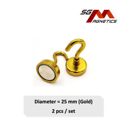 25mm Gold Hook Pot SGNPE25 - Neodymium Magnet - 2pcs