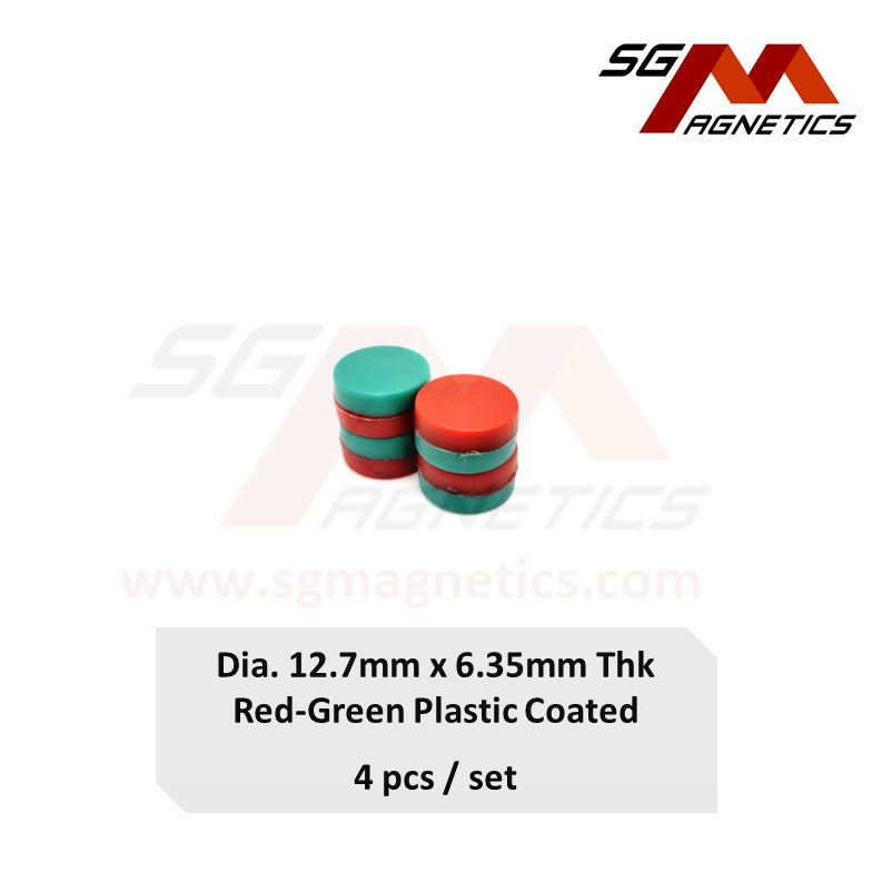 1/2" x 1/4" N35 Plastic Coated Waterproof Magnets Red-Green 12.7x6.35mm - 4pcs
