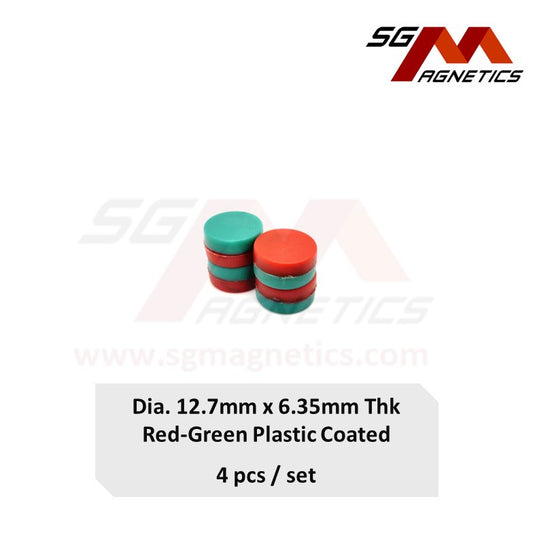 1/2" x 1/4" N35 Plastic Coated Waterproof Magnets Red-Green 12.7x6.35mm - 4pcs