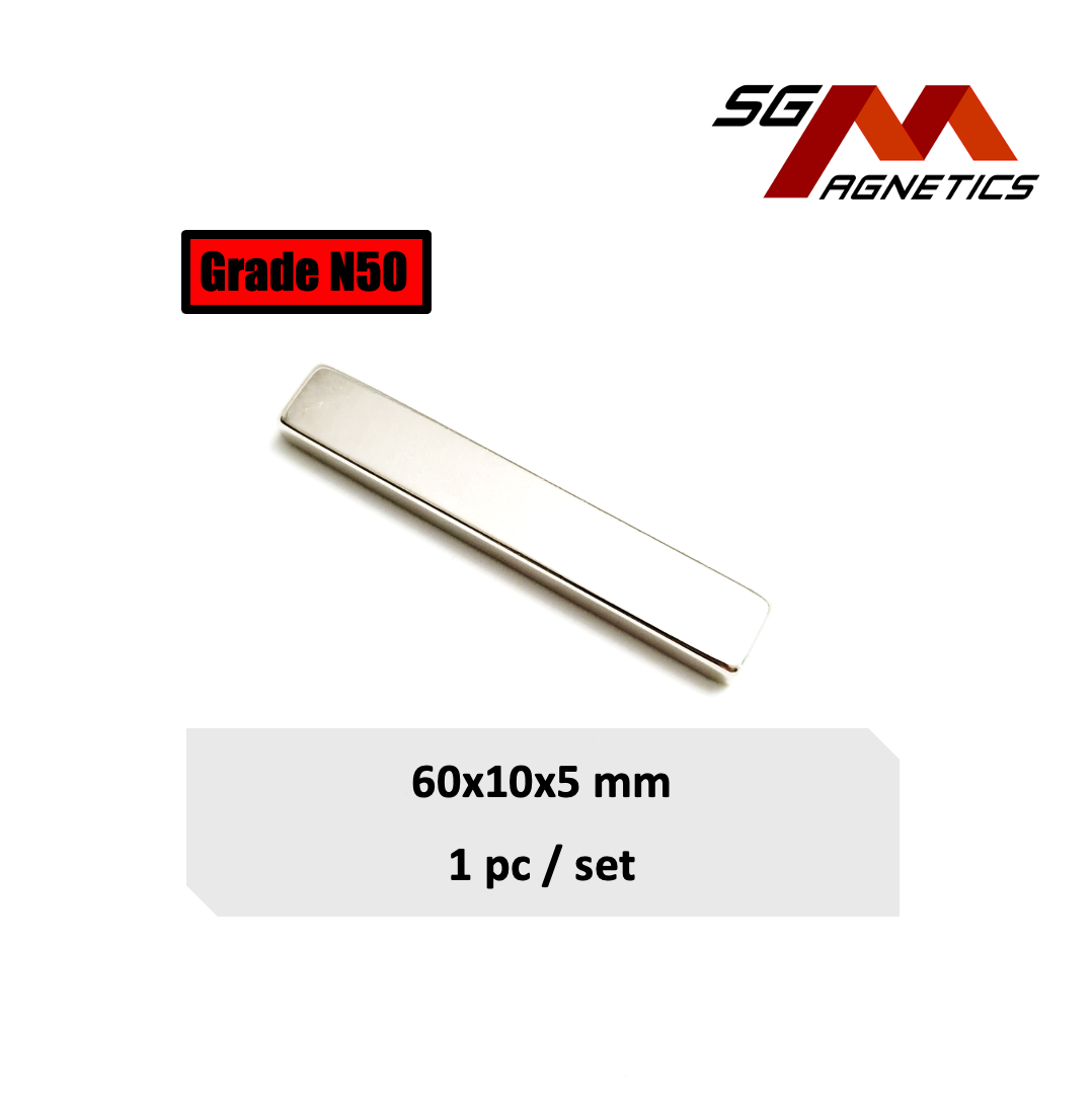 60x10x5mm N50 - Neodymium Block Magnets - 1piece