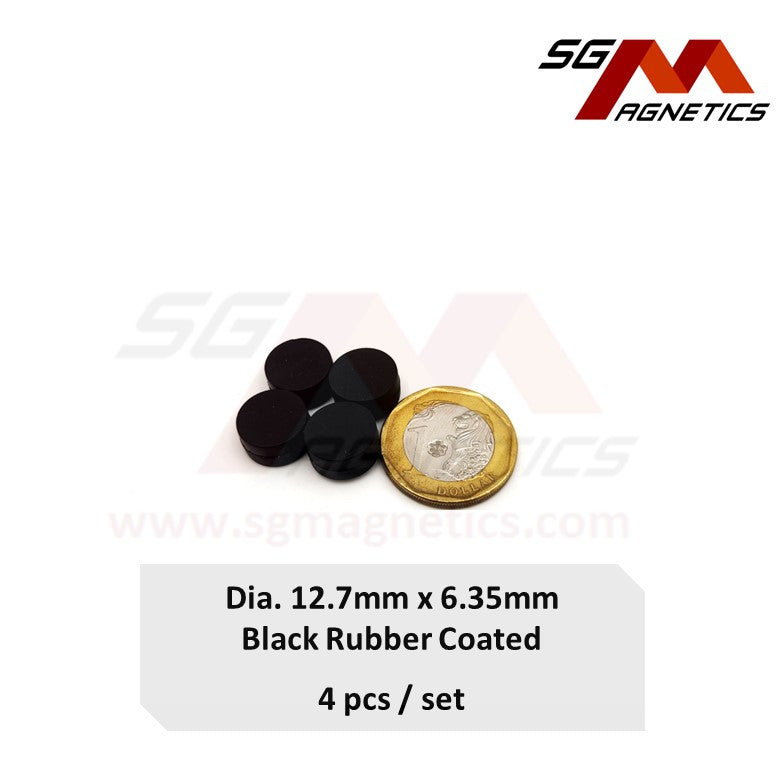 1/2" x 1/4" N35 Black Rubber Coated Waterproof Magnets 12.7x6.35mm - 4pcs