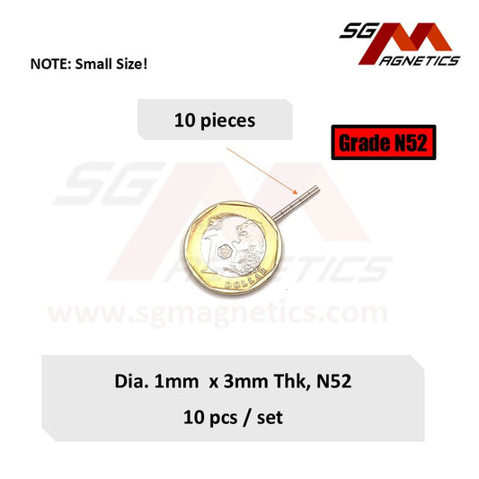 1x3mm N52 - Neodymium Disc Magnets - 10pcs