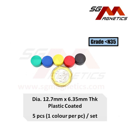 1/2" x 1/4" <N35 Plastic Coated Waterproof Magnets 12.7x6.35mm - 5pcs