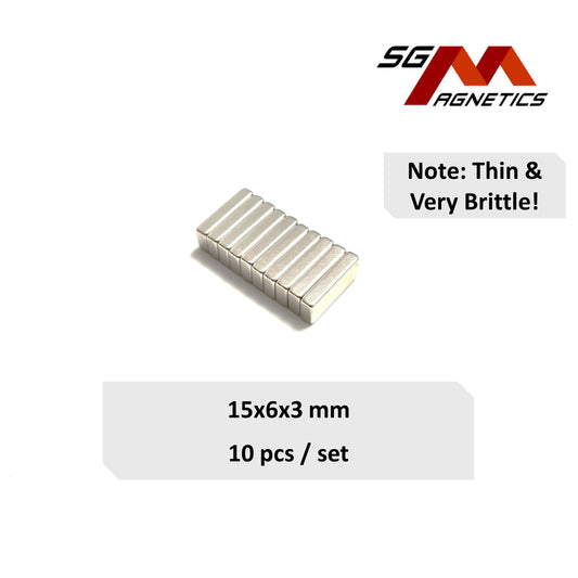 15x6x3mm N35 - Neodymium Block Magnets - 10pcs