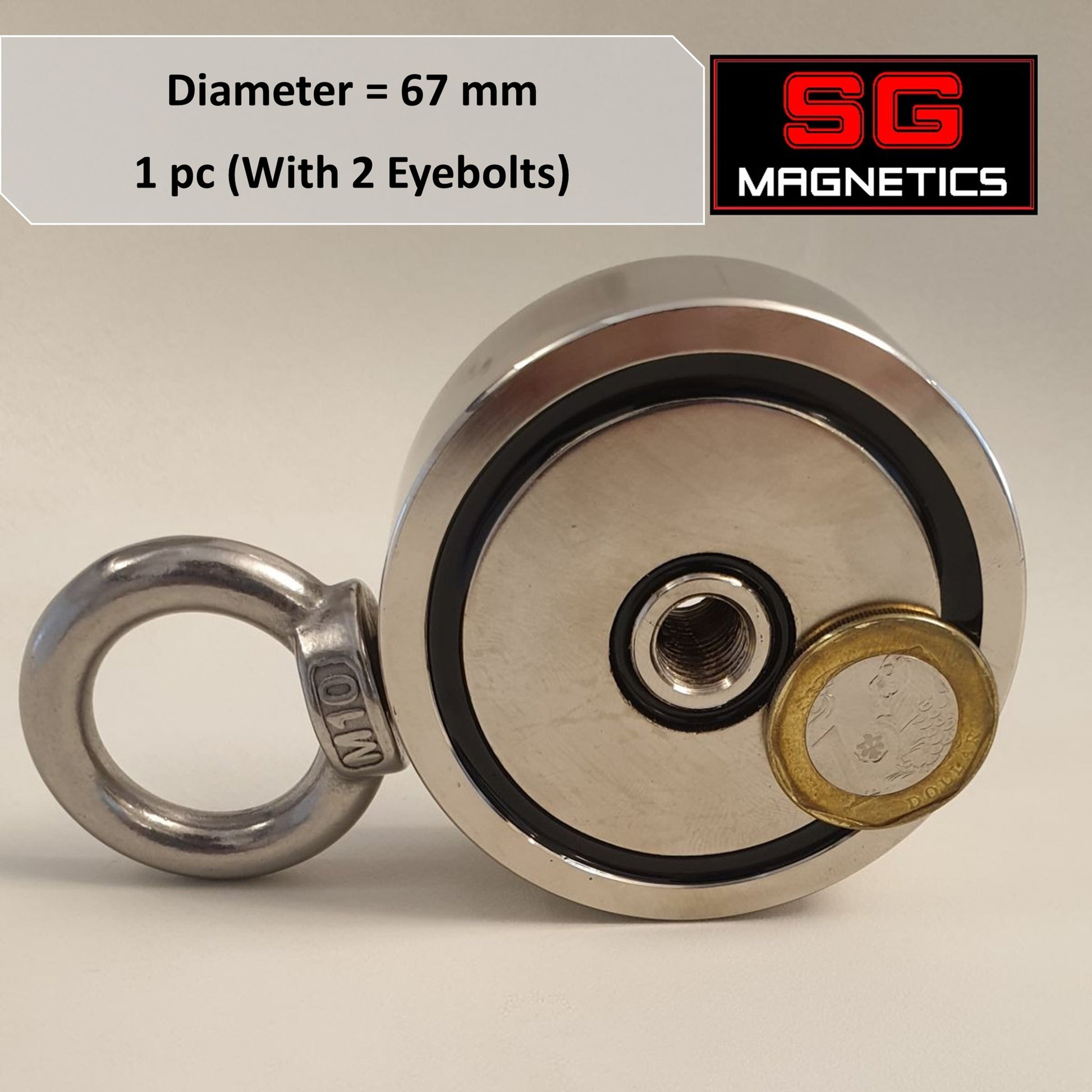 D67 Neodymium Pot Magnet SGNFD67 - Dual Eyebolt - 1pc