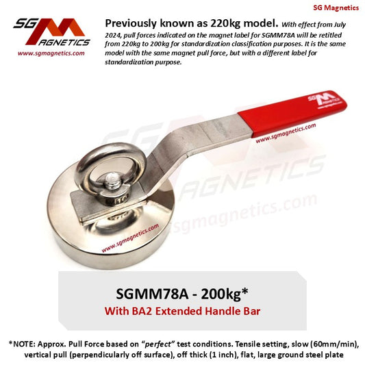 SGMM78A - Diving Magnet - Commercial Dive Magnet with Handle Bar 200kg (220kg)