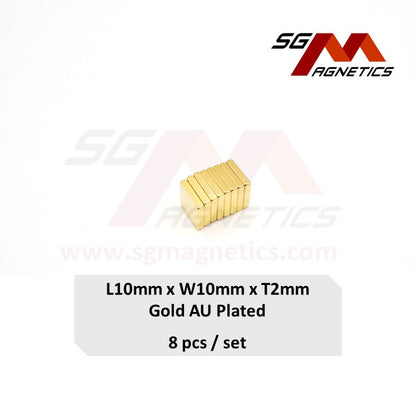 10x10x2mm N35 - AU Gold Plated Neodymium Block Magnets - 8pcs