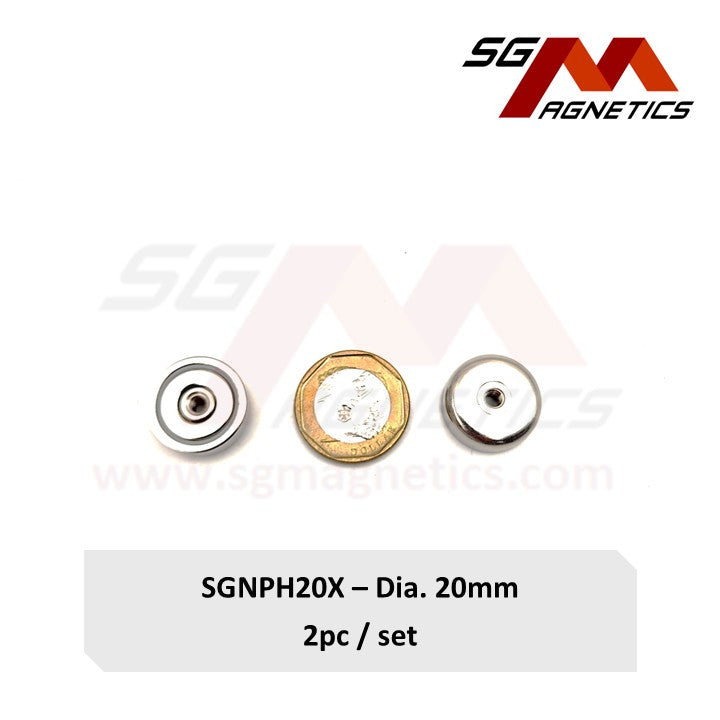 Improved 20mm Internal Threaded Pot Magnet - SGNPH20X - H: 8kg , X: 10kg