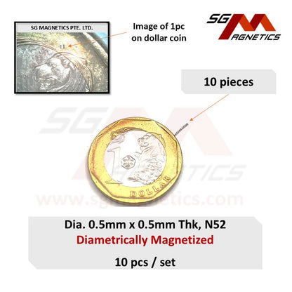 0.5x0.5mm N52 Diametrically Magnetized - Neodymium Disc - 10pcs Diametrical