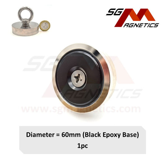 60mm Black Epoxy Base Countersunk Fishing Pot SGNFA60 - Neodymium Magnet - 1pc