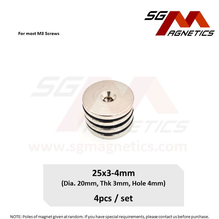 25x3-4mm N35 - Countersunk Hole Neodymium Disc Magnets - 4pcs