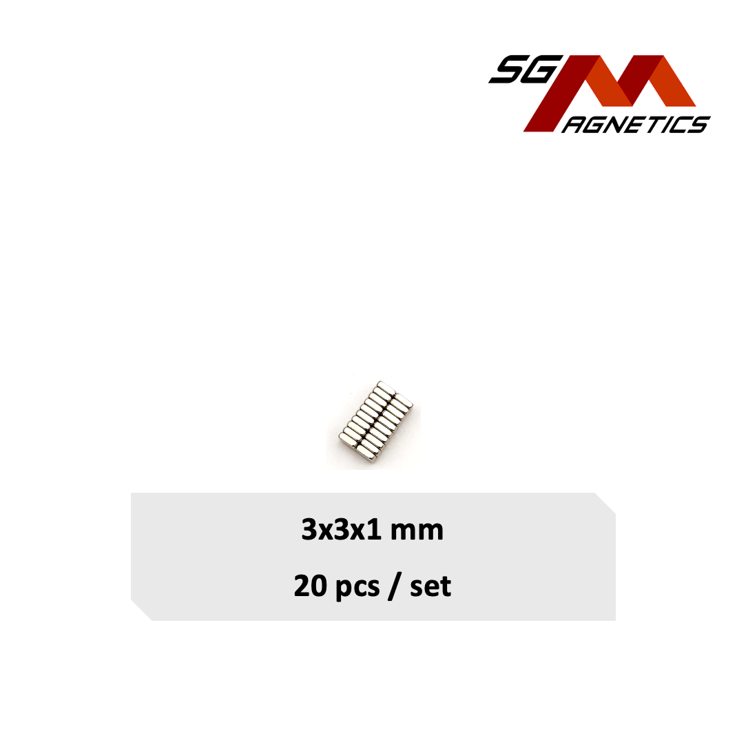 3x3x1mm N35 - Neodymium Block Magnets - 20pcs