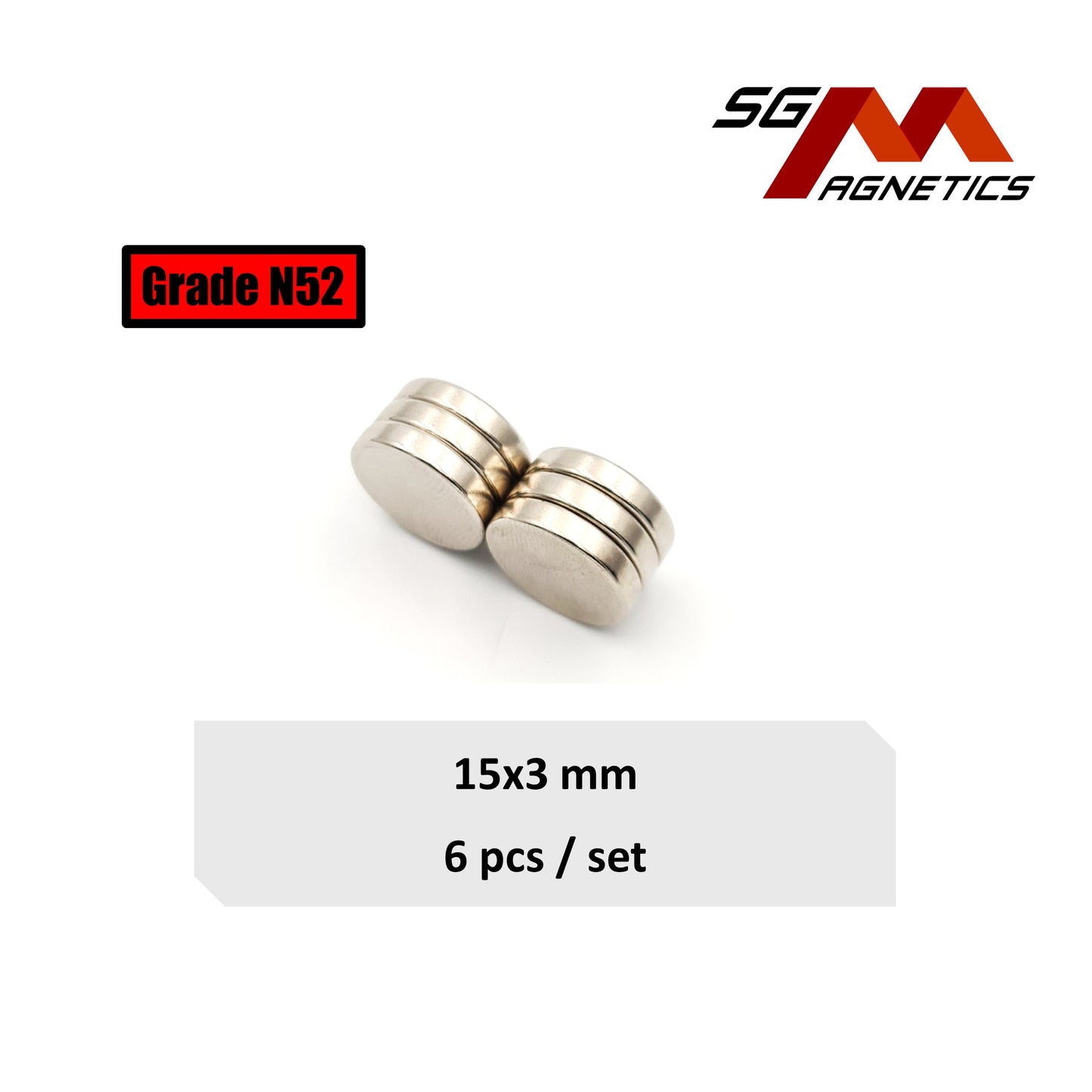 15x3mm N52 - Neodymium Disc Magnets - 6pcs