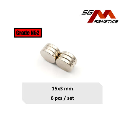 15x3mm N52 - Neodymium Disc Magnets - 6pcs