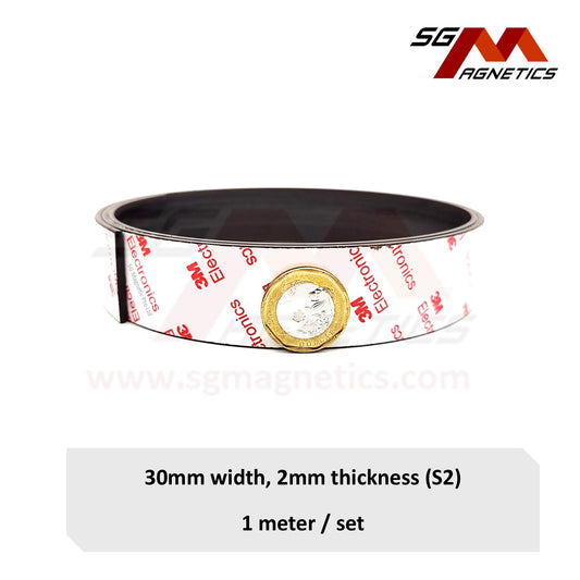 30mm Magnetic Tape T2mm Ver. S2 with 3M Adhesive Flexible Magnet Strip Roll
