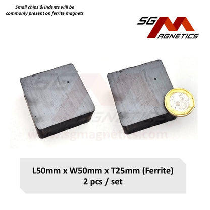 50*50*25mm - Ferrite Ceramic Block Magnets - 2pcs