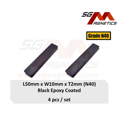 50x10x2mm N40 - Black Epoxy Neodymium Block Magnets - 4pcs
