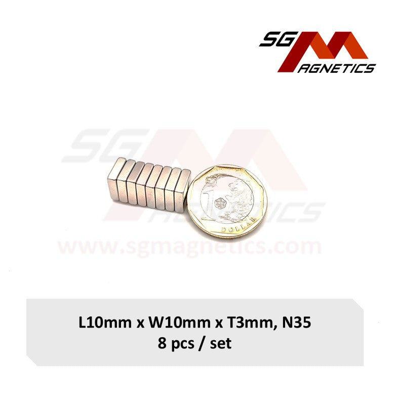 10x10x3mm N35 - Neodymium Block Magnets - 8pcs