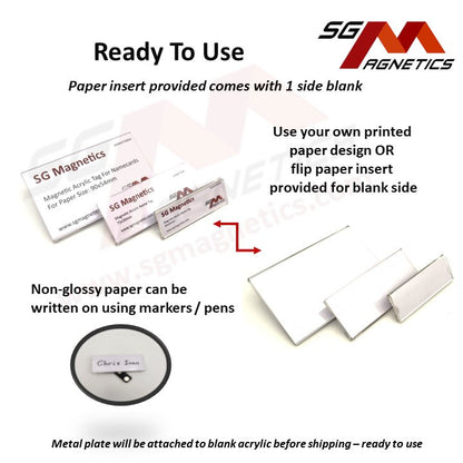 90x54mm Namecard - Acrylic Magnetic Badge - Blank Paper Insert Magnet Tag - 1pc