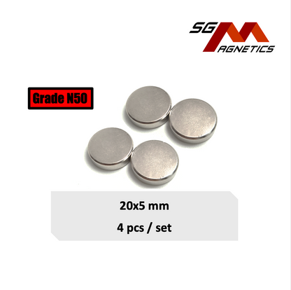 20x5mm N50 - Neodymium Disc Magnets - 4pcs