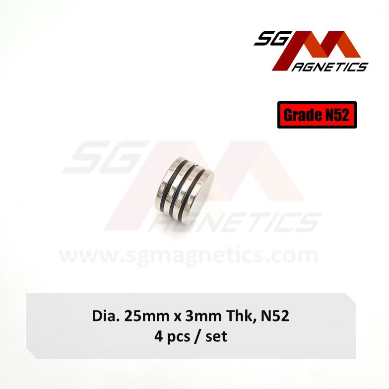 25x3mm N52 - Neodymium Disc Magnets - 4pcs