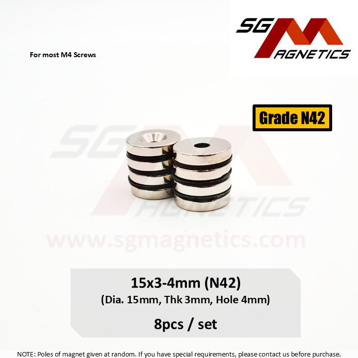 15x3-4/8 N42 - Neodymium Countersunk Disc Magnets - 8pcs