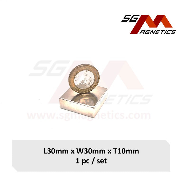 30x30x10mm N35 - Neodymium Block Magnets - 1piece