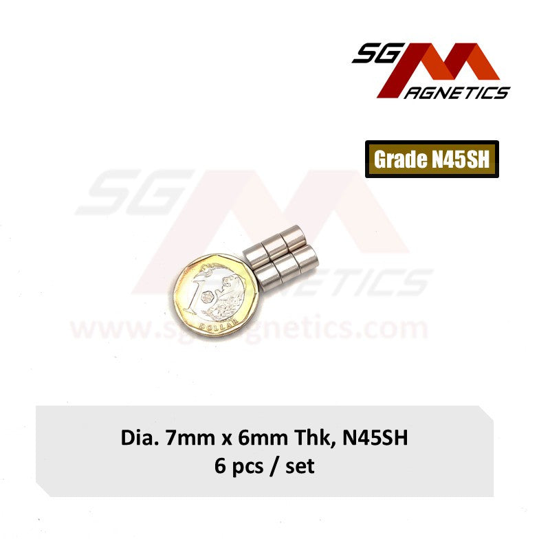 7x6mm N45SH - Neodymium Disc Magnets - 6pcs