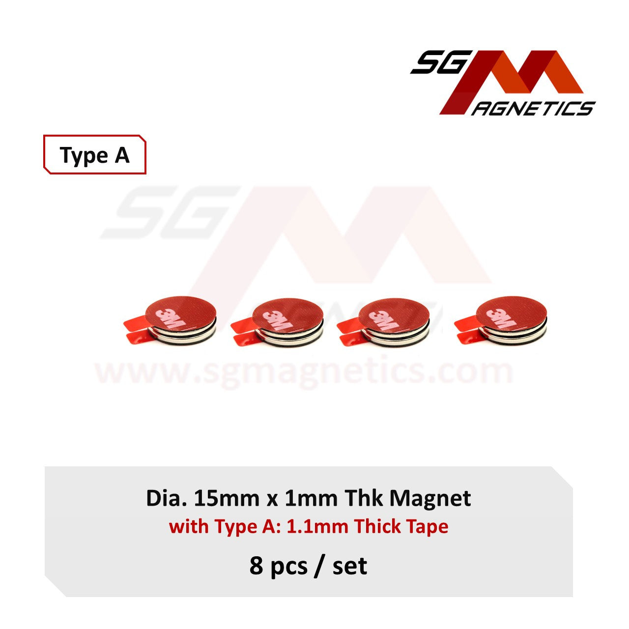 15x1mm N35 Type A Tape - Magnets with 3M VHB Double Sided Adhesive Tape - 8pcs