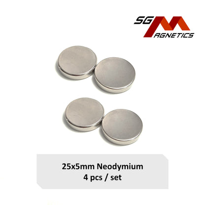 25x5mm N35 - Neodymium Disc Magnets - 4pcs