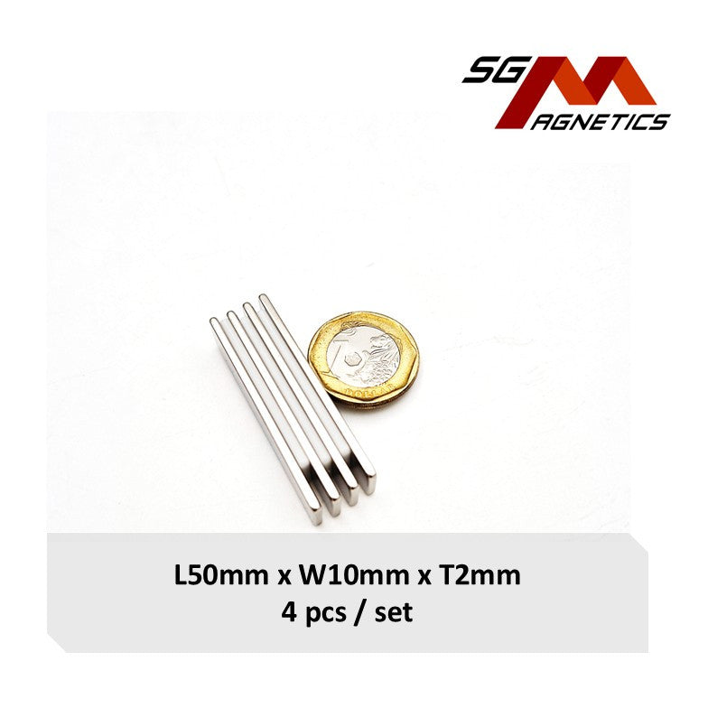 50x10x2mm N35 - Neodymium Block Magnets - 4pcs