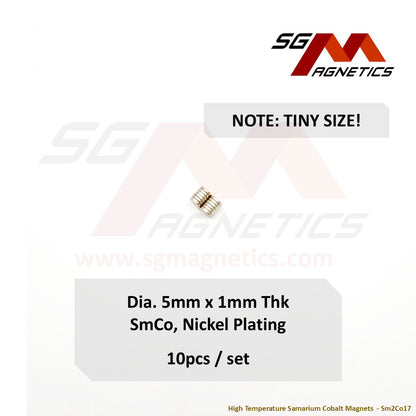 5x1mm Ni-Coated - Samarium Cobalt SmCo Disc Magnets - 10pcs