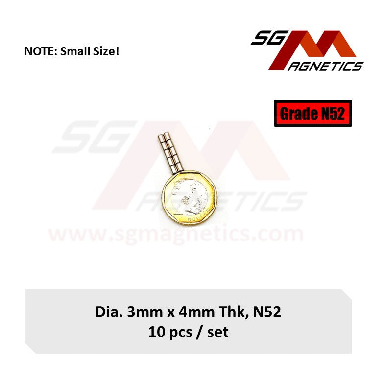 3x4mm N52 - Neodymium Disc Magnets - 10pcs