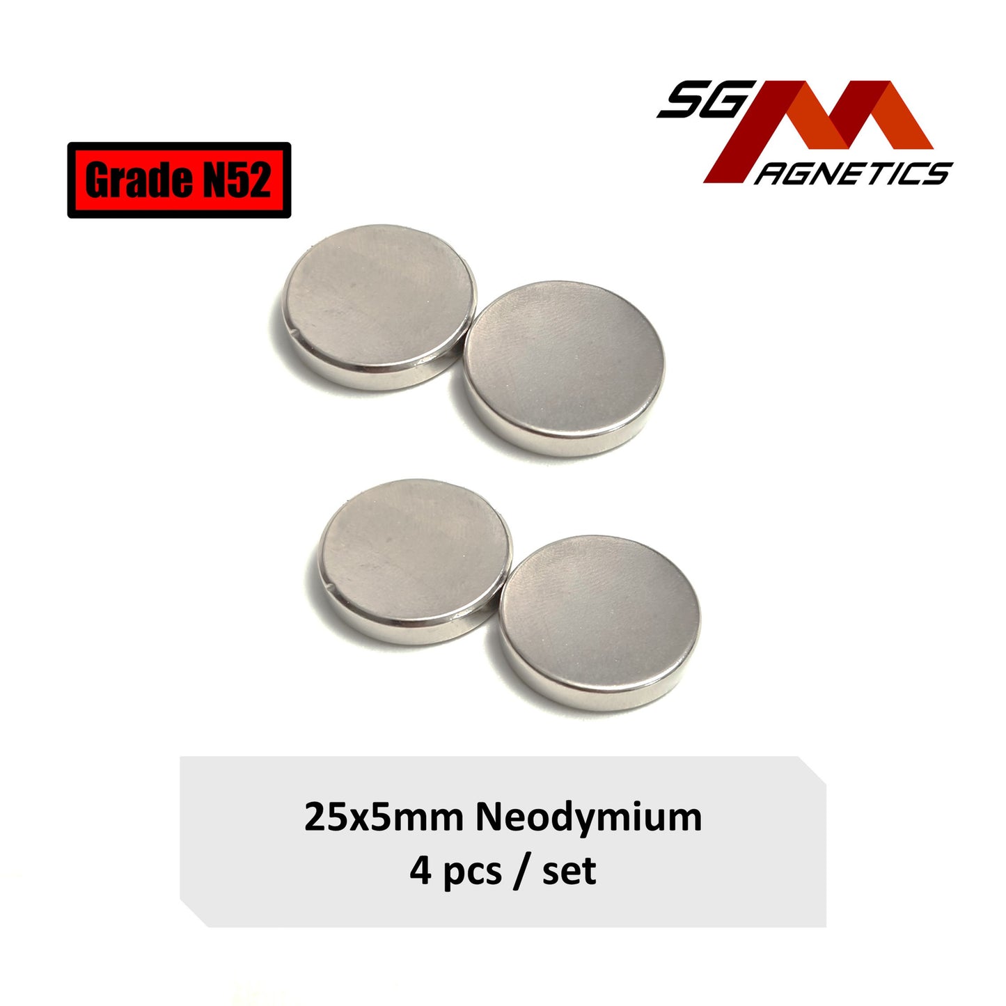 25x5mm N52 - Neodymium Disc Magnets - 4pcs