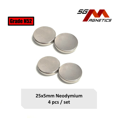 25x5mm N52 - Neodymium Disc Magnets - 4pcs