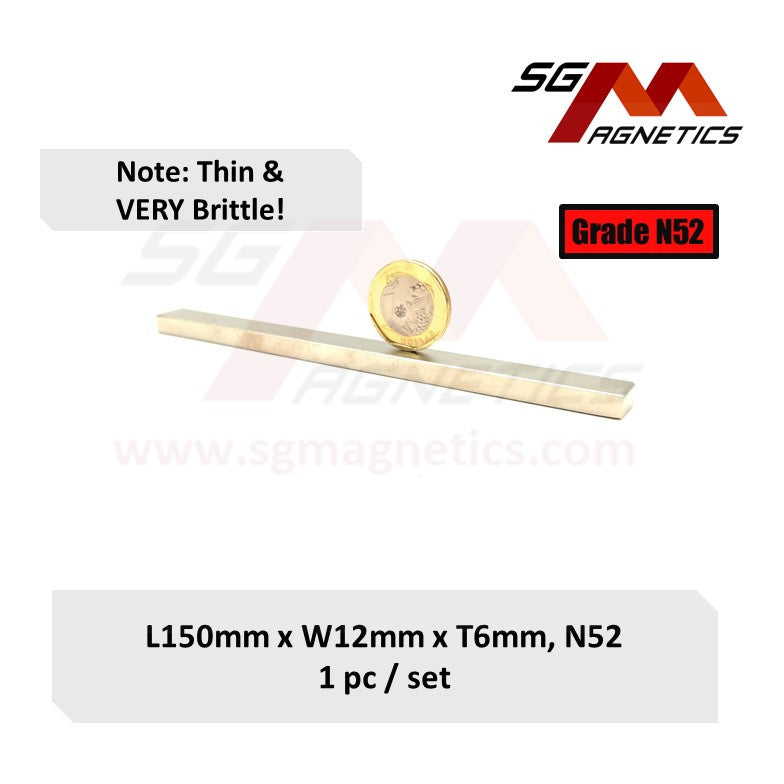 150x12x6mm N52 - Neodymium Block Magnet - 1pc