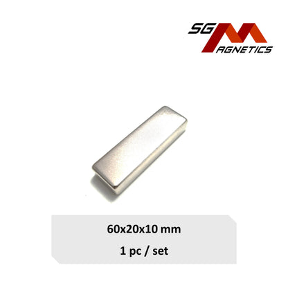 60x20x10mm N35 - Neodymium Block Magnets - 1piece