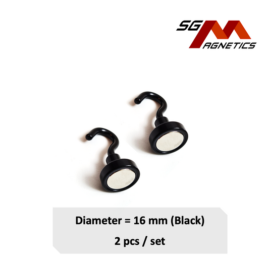 16mm Black Hook Pot SGNPE16 - Neodymium Magnet - 2pcs