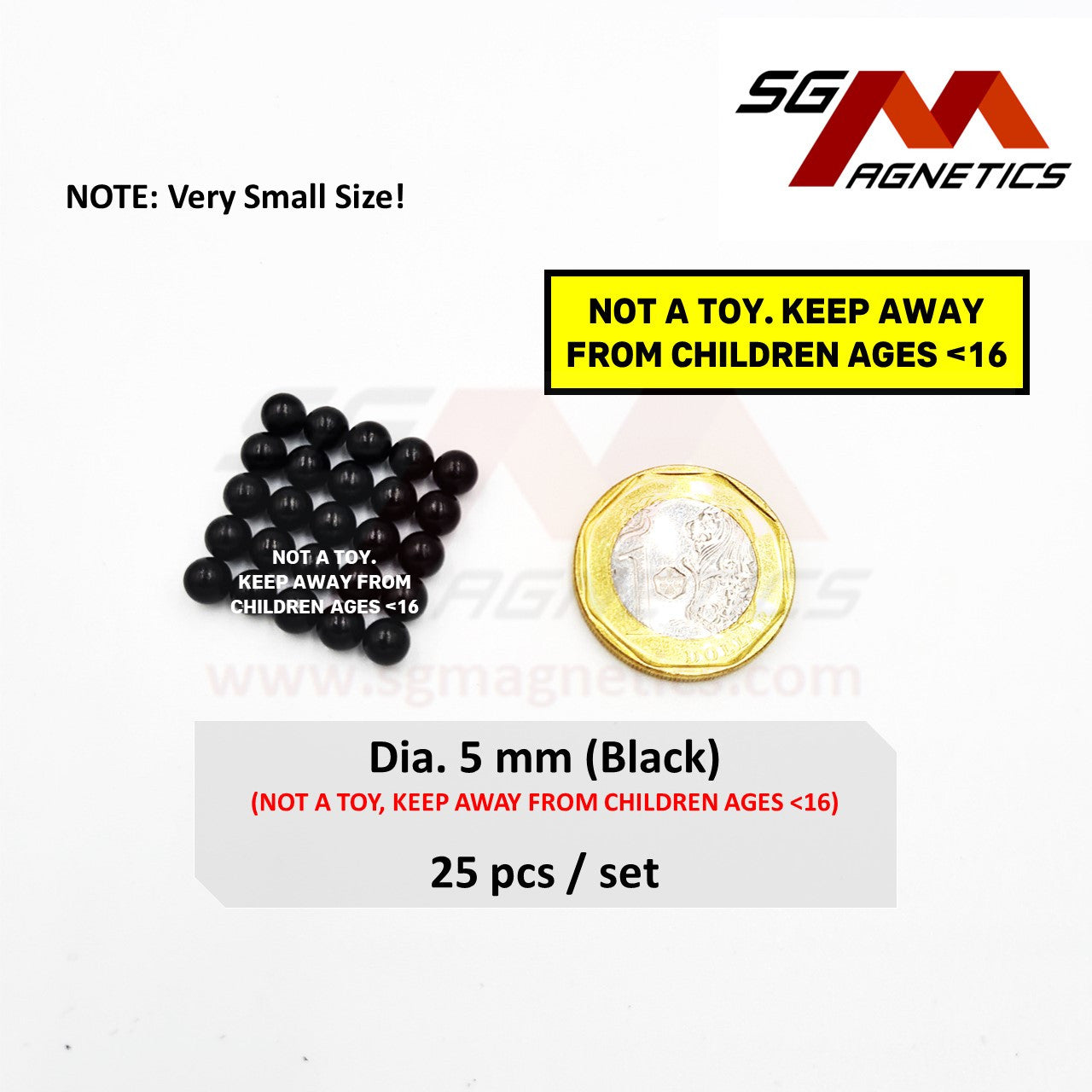 5mm N35 - Black Coloured Neodymium Sphere Magnets -25pcs