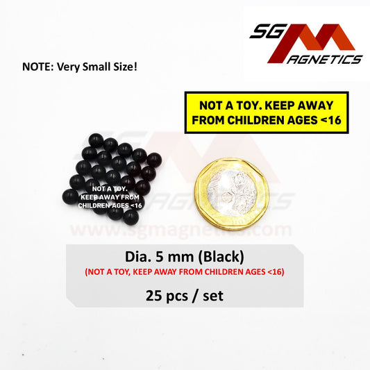 5mm N35 - Black Coloured Neodymium Sphere Magnets -25pcs