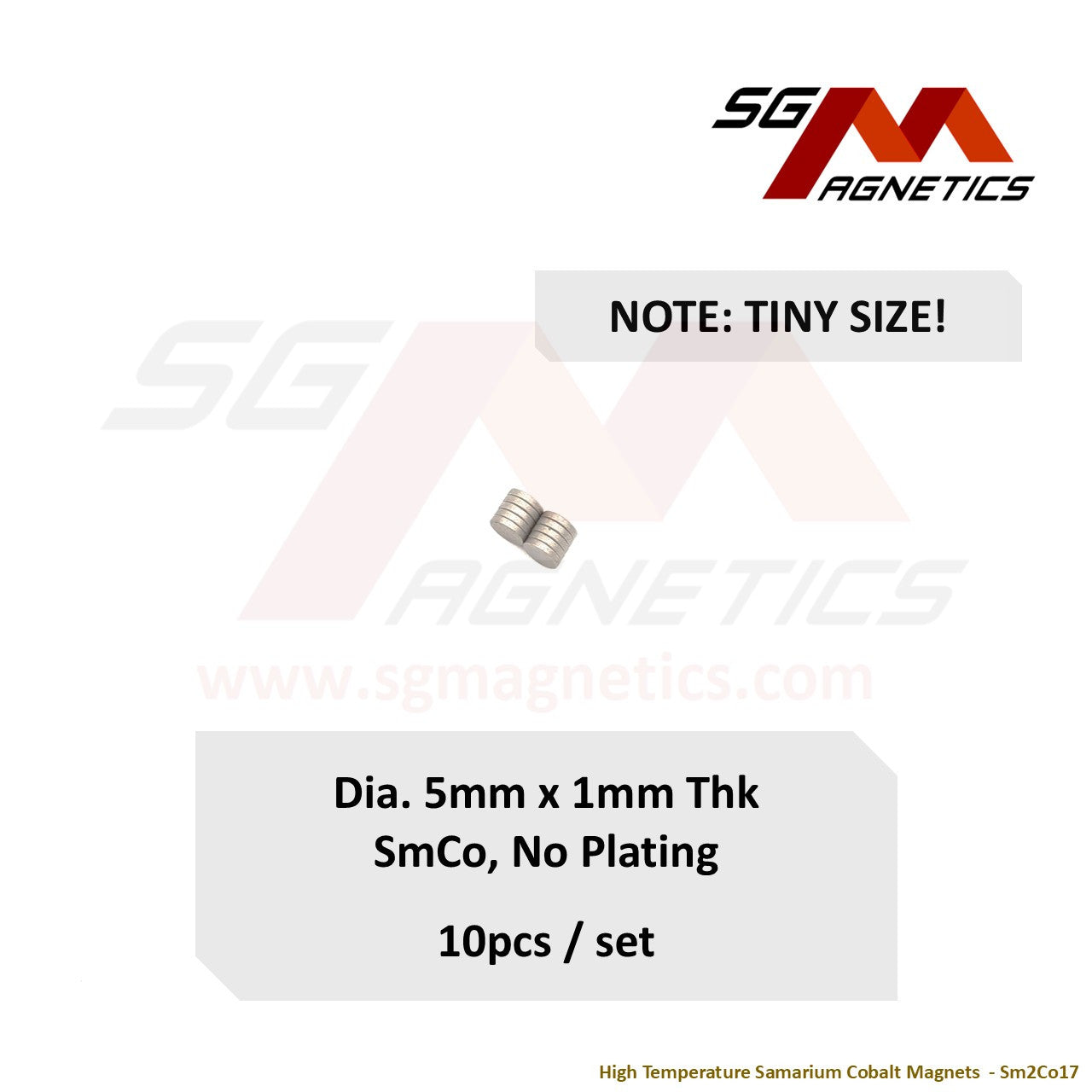 5x1mm - Samarium Cobalt SmCo Disc Magnets - 10pcs