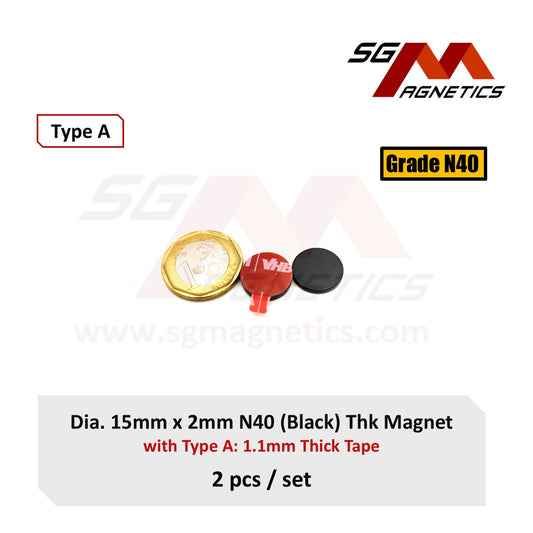 15x2mm N40 Black Type A Tape - Magnets 3M VHB Double Sided Adhesive Tape - 2pcs
