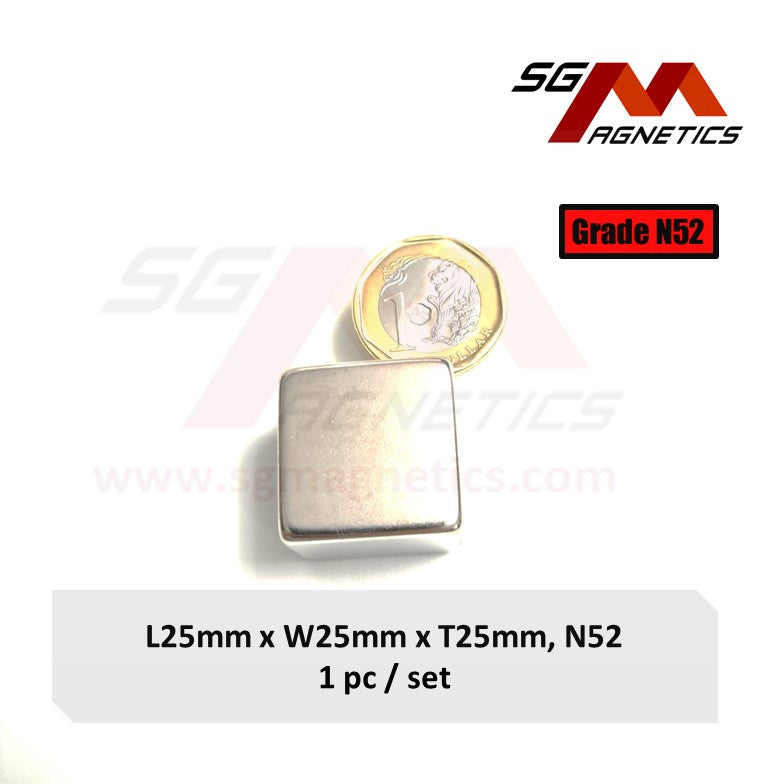 25x25x25mm N52 - Neodymium Block Magnets - 1piece