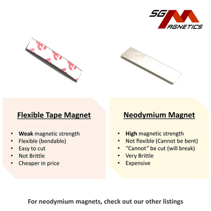 Extra Thin T1mm W10mm Flexible Magnetic Strip Roll, Ver. P with 3M adhesive