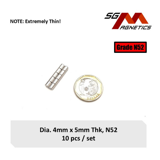 4x5mm N52 - Neodymium Disc Magnets - 10pcs