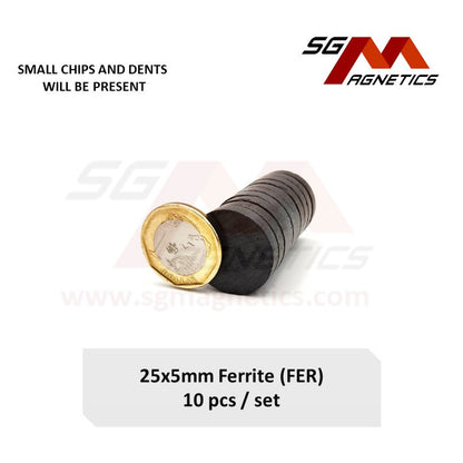 25*5mm - Ferrite Ceramic Disc Magnets - 10pcs