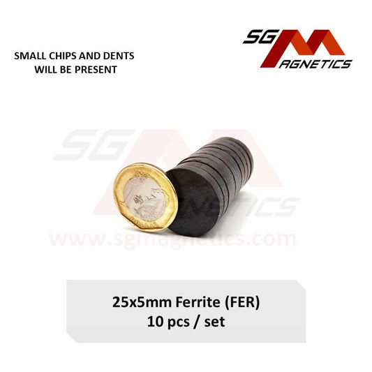 25*5mm - Ferrite Ceramic Disc Magnets - 10pcs